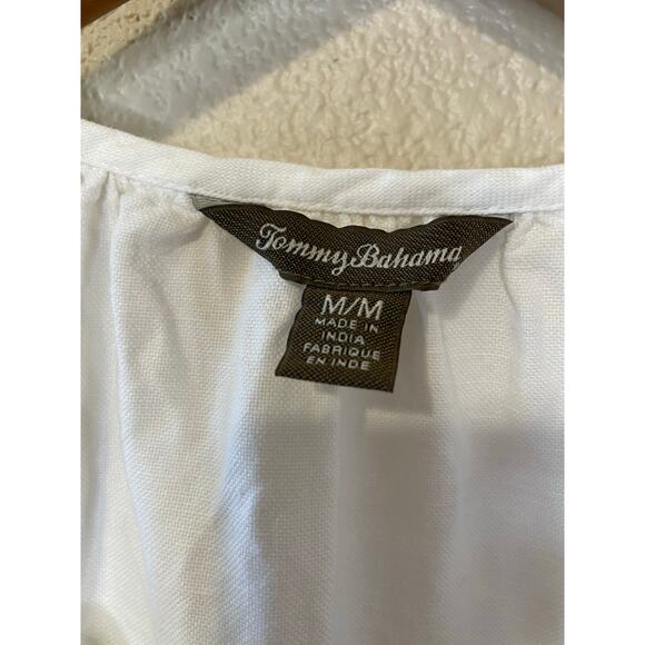 Tommy Bahama Linen Cotton Blend Embroidered Tunic Style Mini Tank Dress Medium - Picture 2 of 12